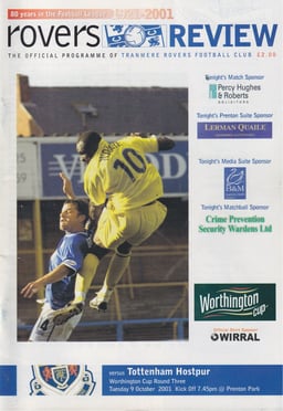 Tranmere Rovers v Tottenham Hotspur Match Programme 2001-10-09